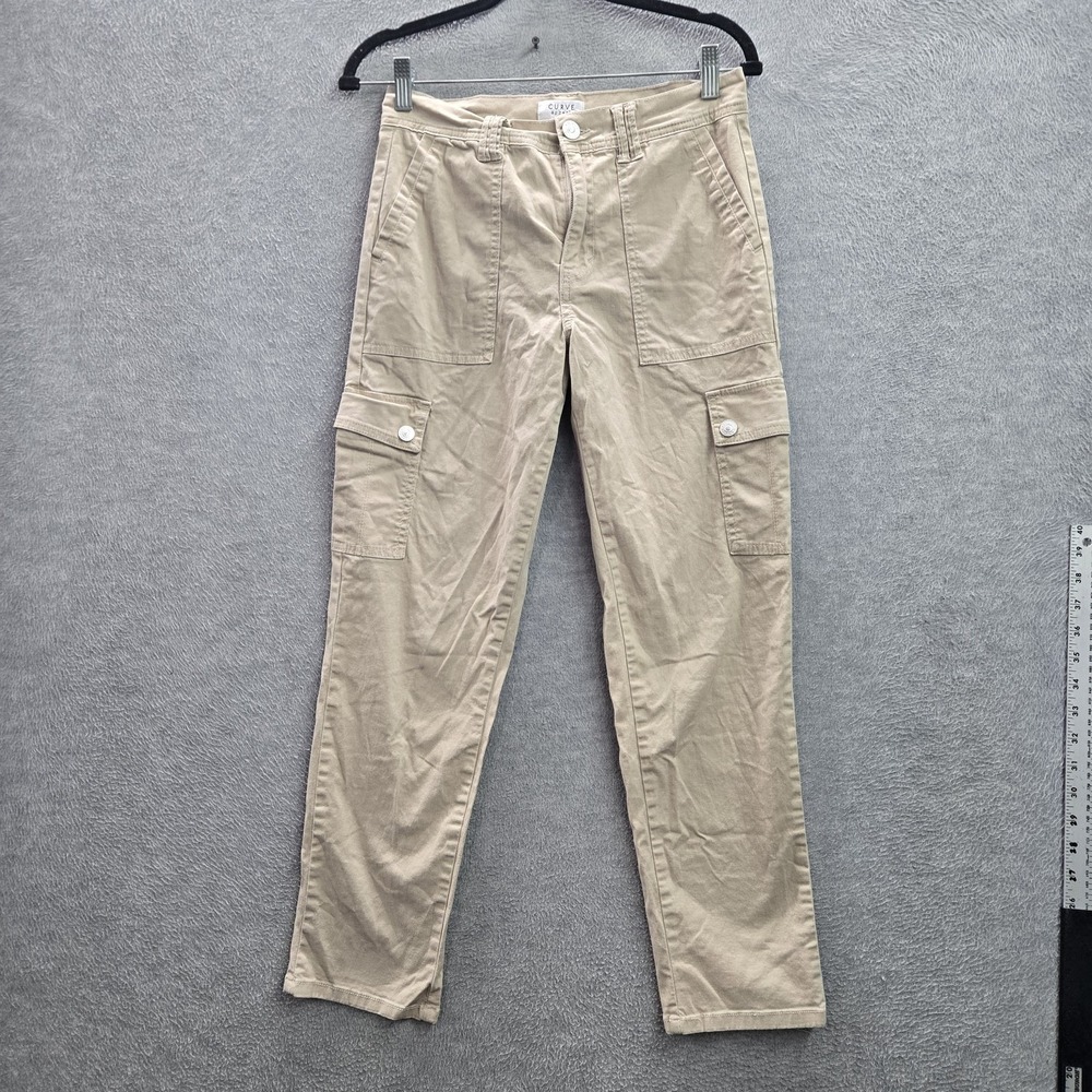 Curve Appeal Women Pants 2/26 Beige Cargo Twill Button 26" Inseam